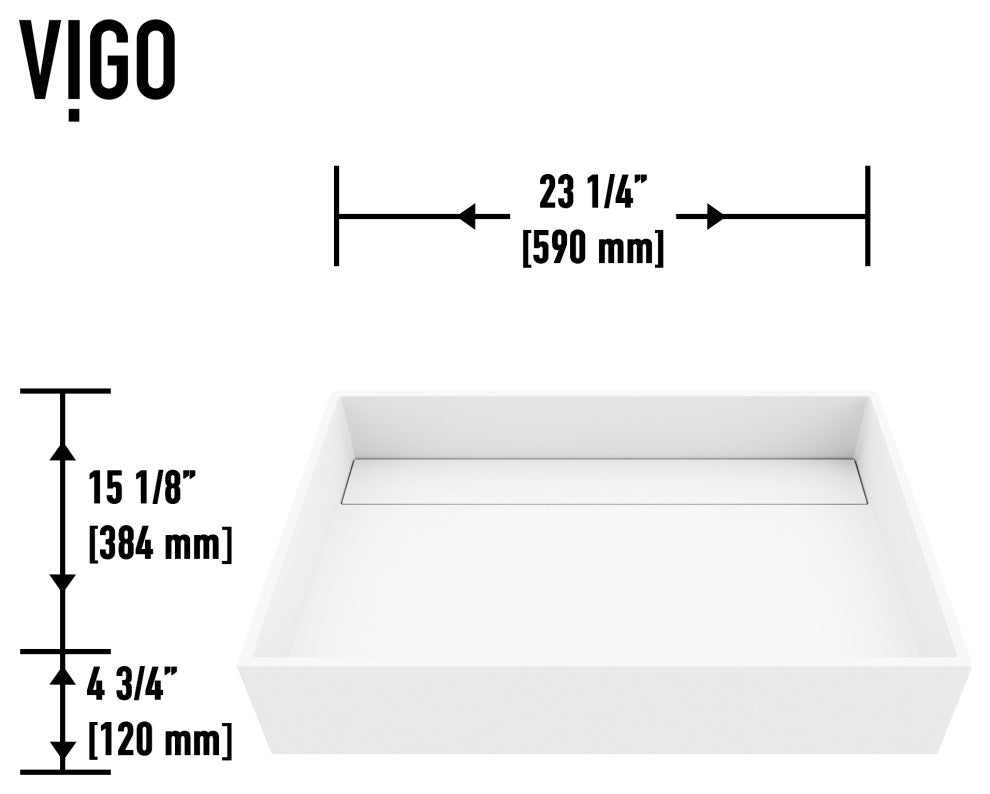 VIGO Montauk 23"L x 15"W x 5"H Matte Stone Rectangular Bathroom Vessel Sink