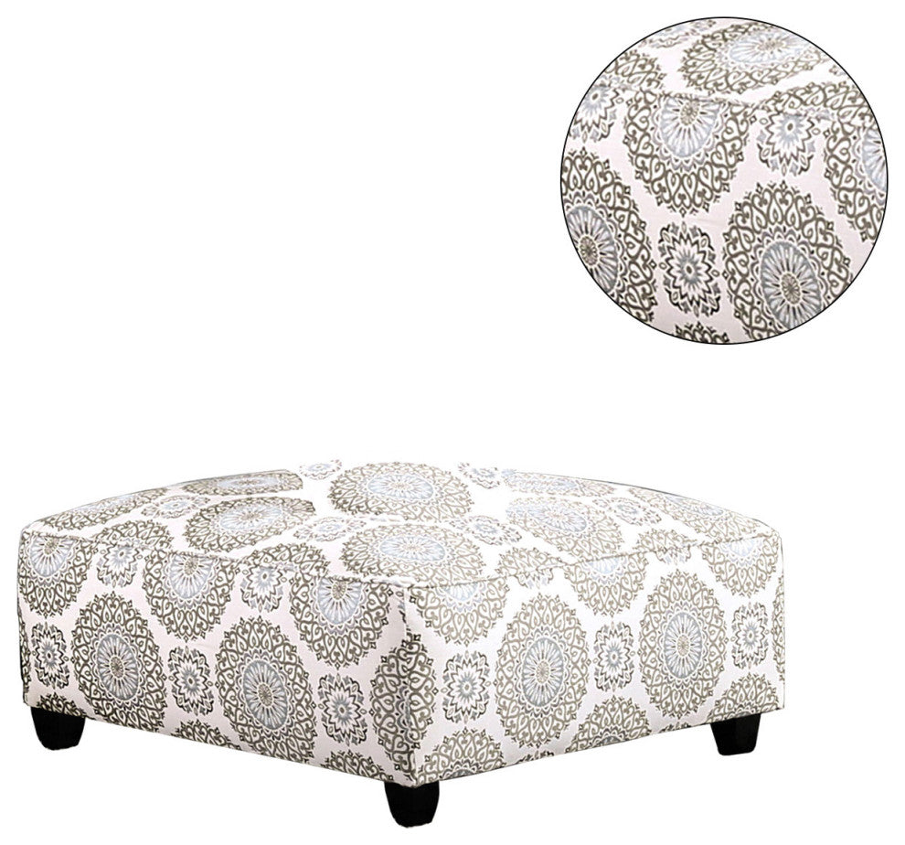 Square Ottoman with Floral Pattern Design, Ivory