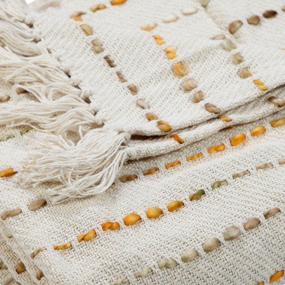 Yellow Shimmer Stripe Woven Throw Blanket with Fringe