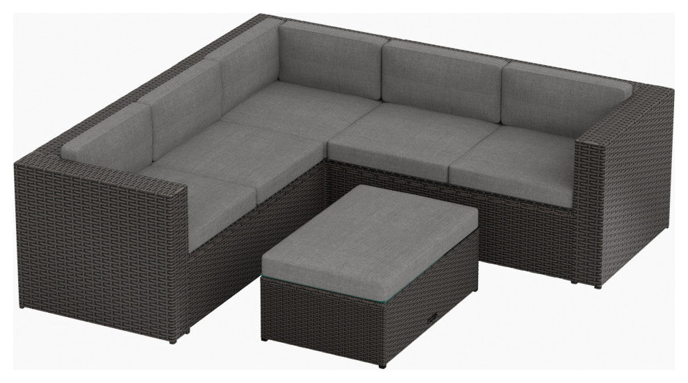 WestinTrends 6PC Outdoor Patio Wicker Sofa Sectional w/ Ottoman, Coffee Table, Coffee/Gray