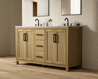 Home Living 60" Double Bathroom Vanity, Linen Oak