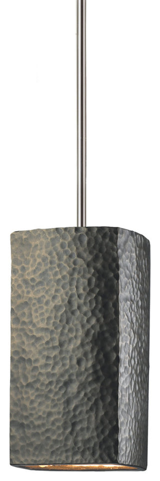 Rectangle Pendant, Hammered Brass, Polished Chrome, Incandescent