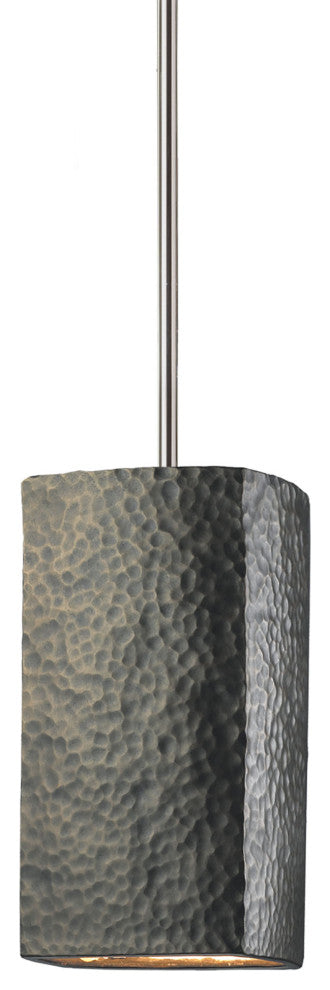 Rectangle Pendant, Hammered Brass, Polished Chrome, Incandescent
