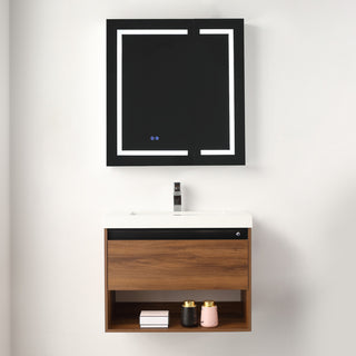 Wall Mounted Bathroom Vanity and Sink, Brown Walnut, 30'' Acrylic