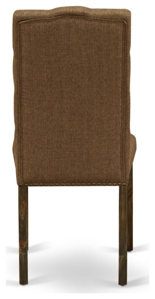 Elsa Parson Chair, Distressed Jacobean 418Ed Leg, Brown Fabric Color Set of 2