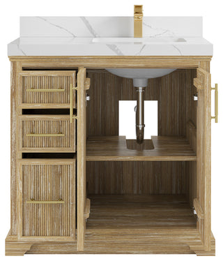Alys Teak 36 Bathroom Vanity Right Offset Sink Whitewashed 2" Calacatta Laza