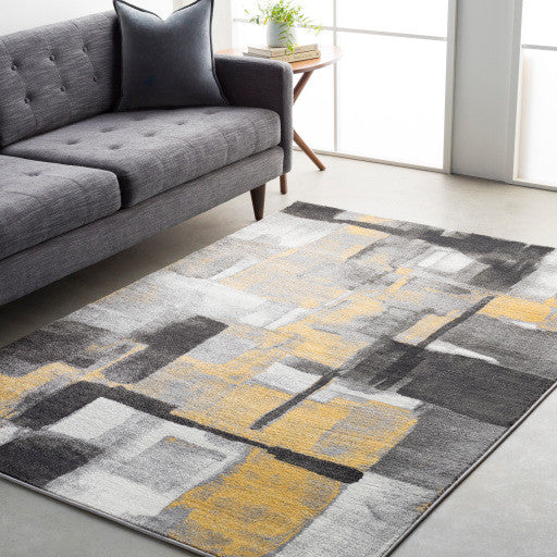 Surya Pepin PEI-1020 5'3"x7'7" Rug, Mustard/Black/Medium Gray/Cream