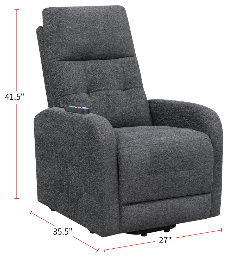 Coaster Howie Tufted Fabric Upholstered Power Lift Recliner in Charcoal