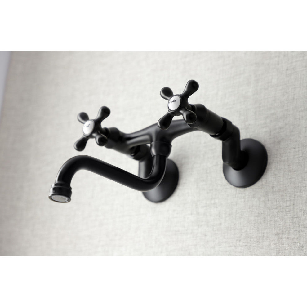 KS216MB Kingston Two Handle Wall Mount Bathroom Faucet, Matte Black
