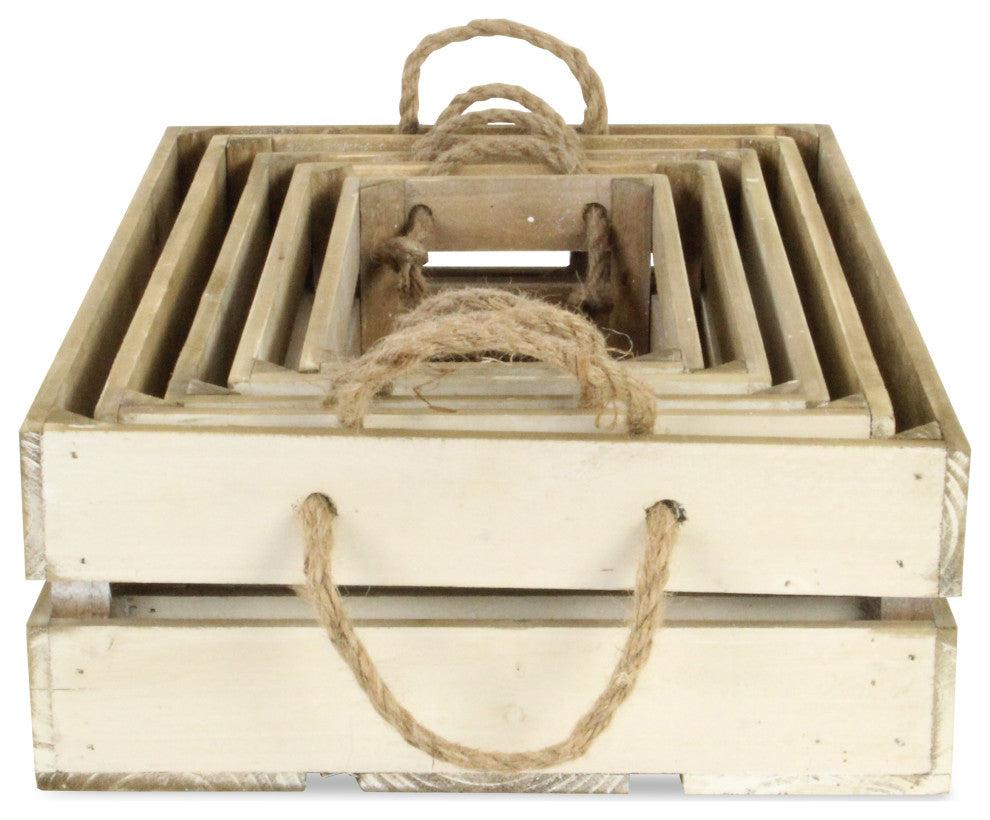 Rope Handle Wood Slat Crates, Set of 5