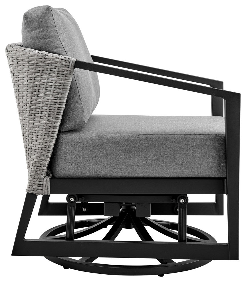 Aileen Outdoor Patio Swivel Lounge Chair, Aluminum With Gray Cushions