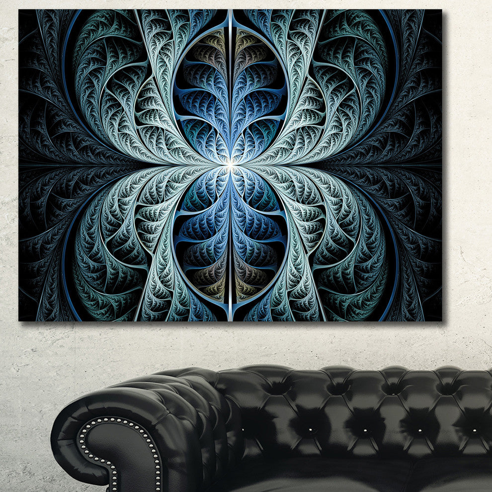 Glowing Blue Fabulous Fractal Art, Oversized Abstract Canvas Art Print, 60x40