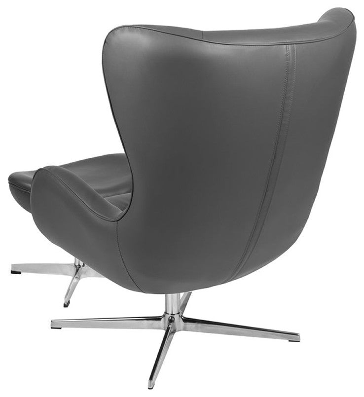 Gray LeatherSoft Swivel Wing Chair and Ottoman Set