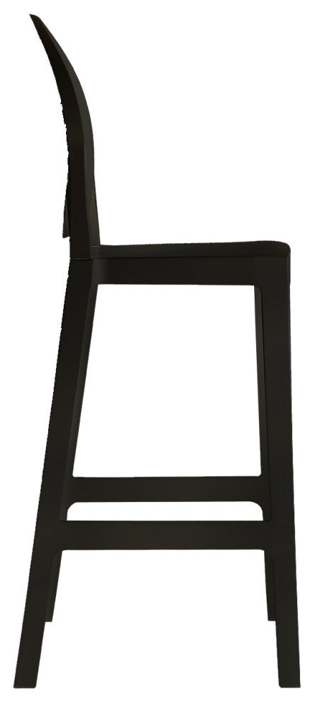 Designer Ghost Style Molded Plastic Bar Height Kitchen Stools For Dining, Black, Single Chair