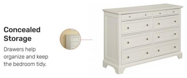 Homestyles Naples Off White Wood Dresser with Felt Lined Top Drawers