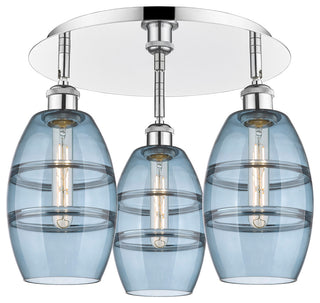 Ballston-Vaz 3-Light 18" Flush Mount, Polished Chrome, Princess Blue
