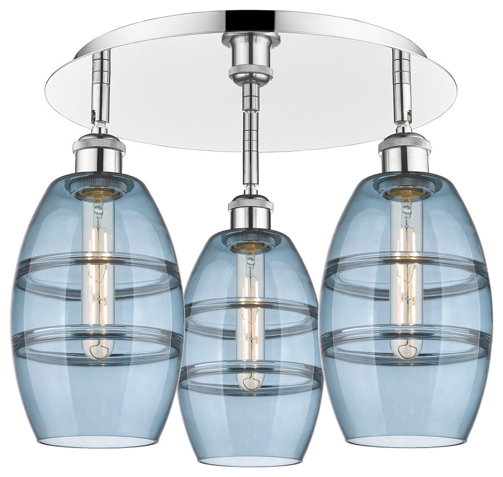 Ballston-Vaz 3-Light 18" Flush Mount, Polished Chrome, Princess Blue