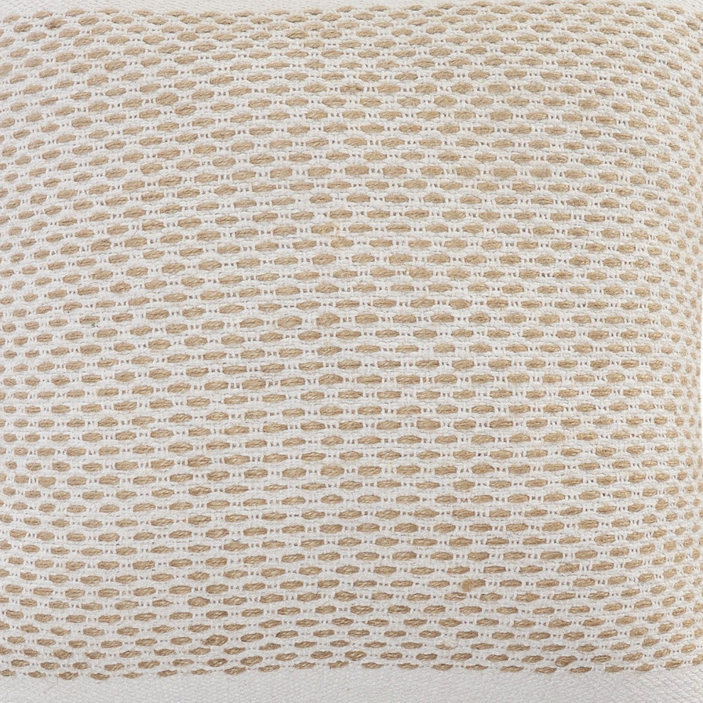 Ivory and Jute Interwoven Bordered Throw Pillow