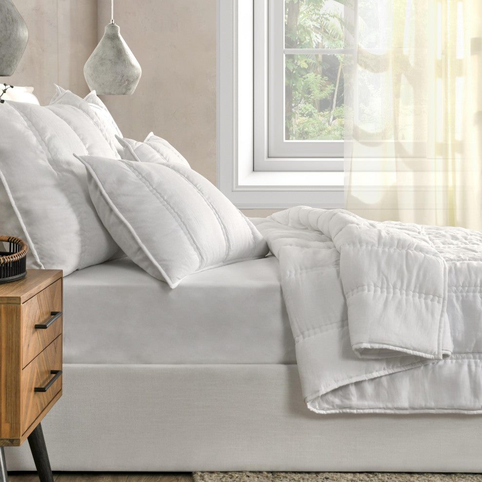 Rowen Sustainable Fabric Quilt by Kosas Home, White, Queen