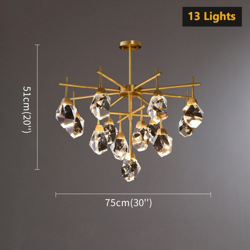 Gold Diamond Crystal Three Layer Led Copper Creative Chandelier, 13lights