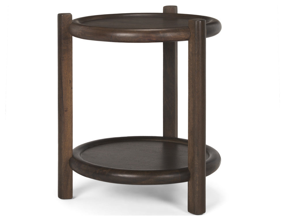 Romi Dark Brown Wood With Bottom Shelf Round Accent Table