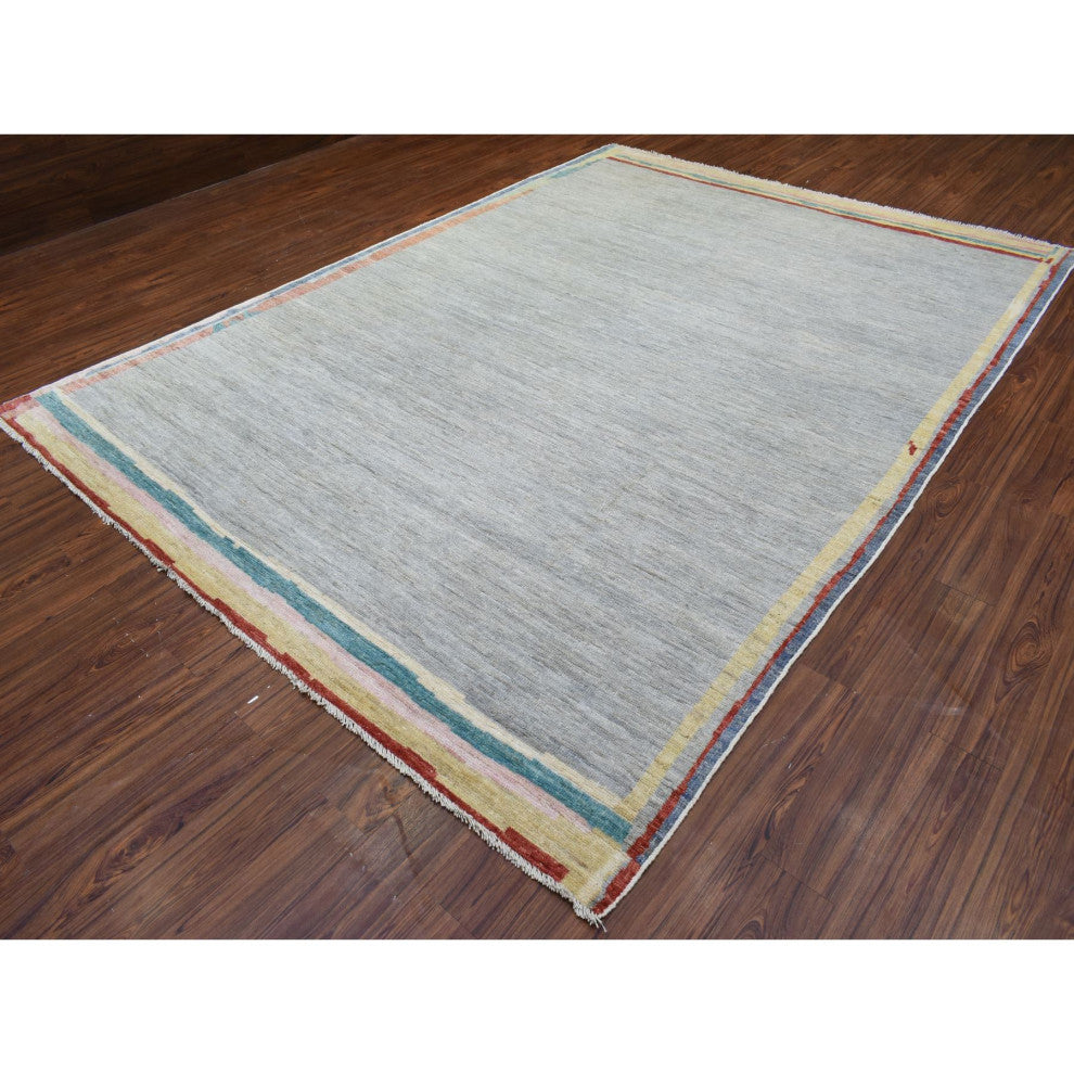 Light Gray, Soft Wool Hand Knotted, Boujaad Moroccan Berber Rug, 8'6"x11'7"