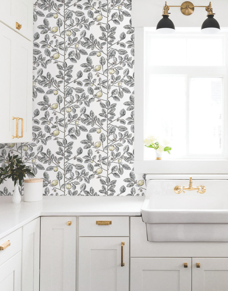 Limoncello Toile Black Wallpaper