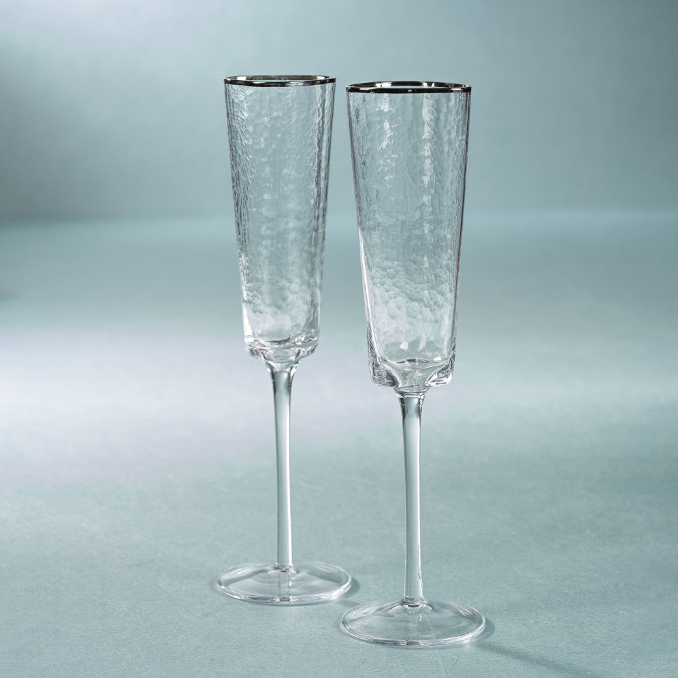 Kampari Triangular Champagne Flutes  with Platinum Rim, Set of 4