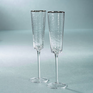 Kampari Triangular Champagne Flutes  with Platinum Rim, Set of 4