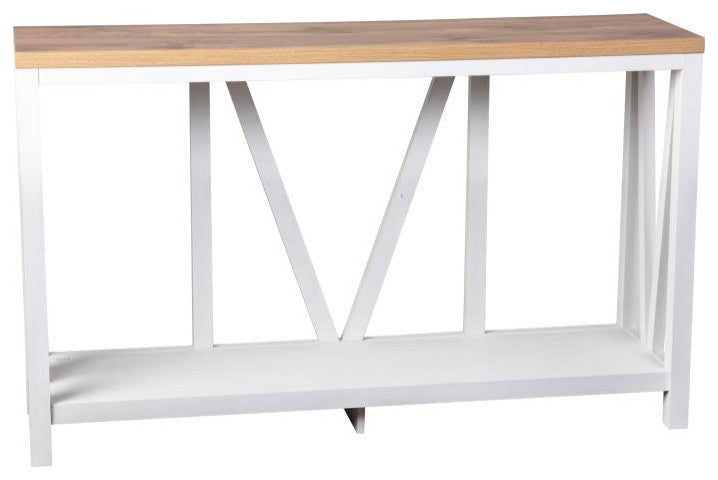 Charlotte Modern 2-Tier Farmhouse Console Accent Table, Brushed White Wash/Warm Oak