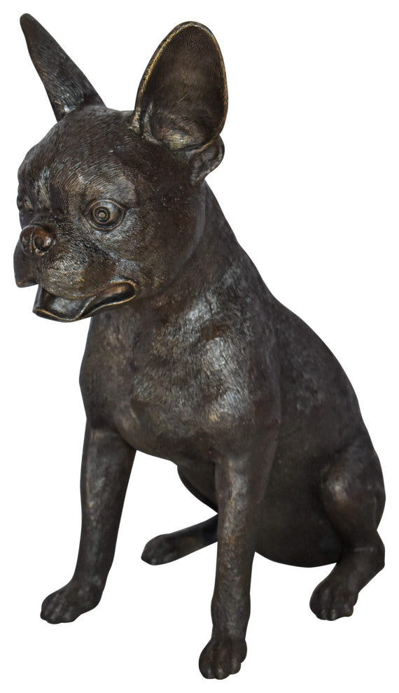 Boston Terrier Dog Happily Sitting Bronze Statue Size: 7" x 13" x 17"H