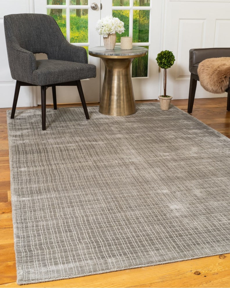 Adonis Hand-Loomed Durable Viscose Contemporary Area Rug Carpet, Grey, 5' X 8'