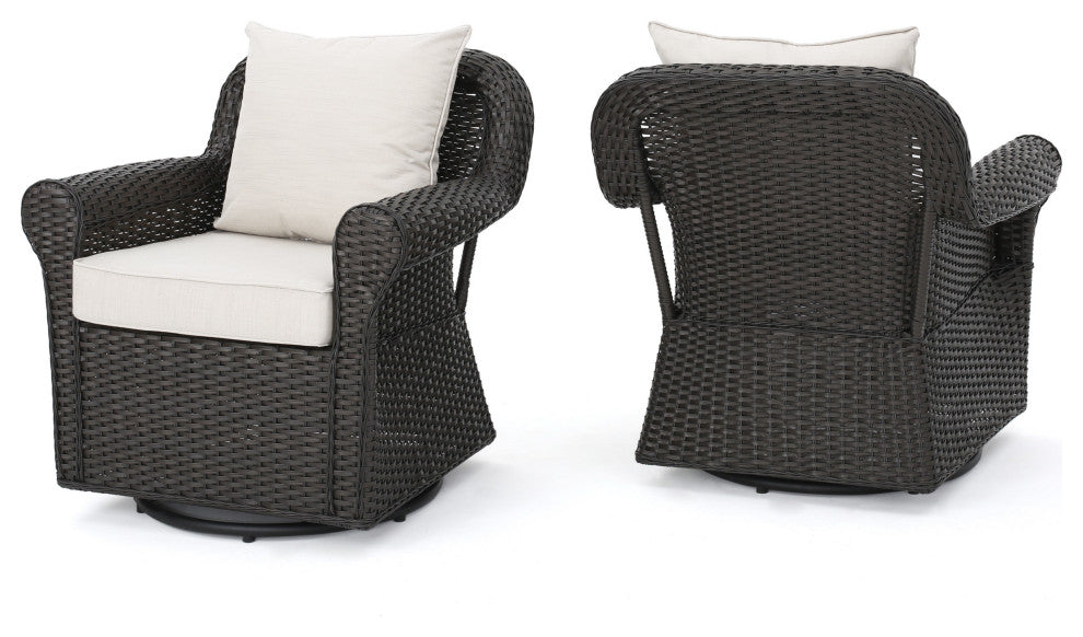 GDF Studio Admiral Outdoor Wicker Swivel Rocking Chair, Water Resistant Cushions, Set of 2