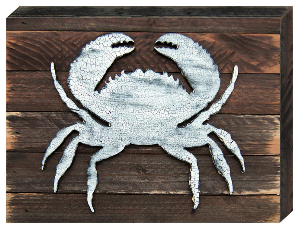 Tropical Crab Vintage Block  Decor