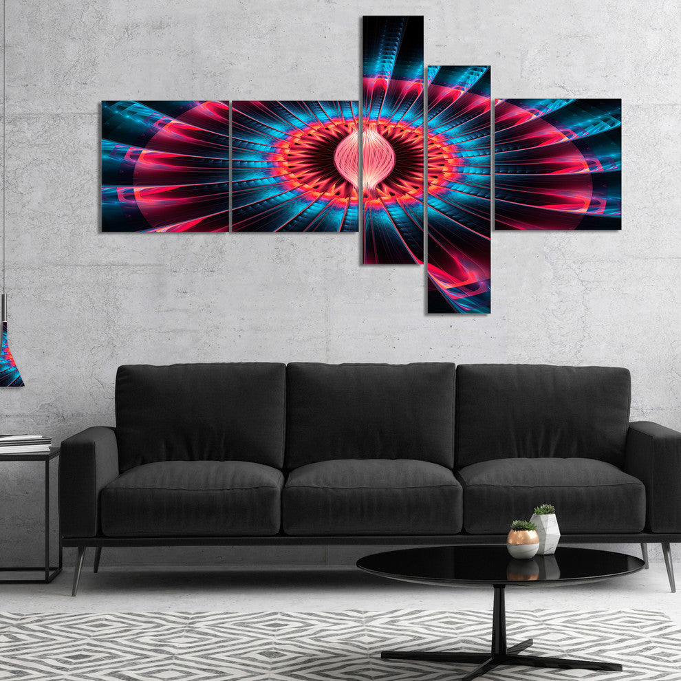 Abstract Colorful Fractal Flower, Floral Canvas Art print, 60"x32", 5 panels