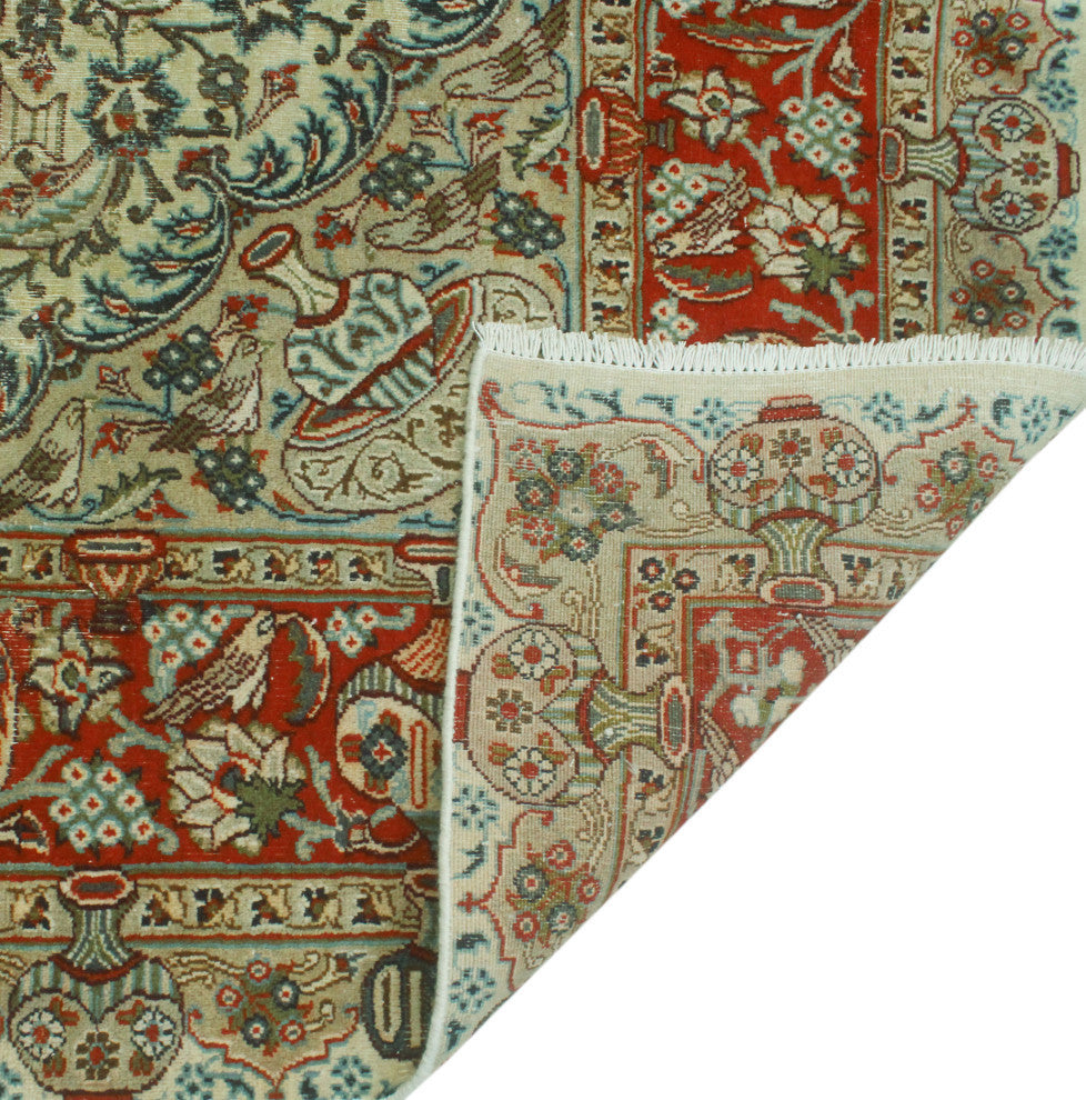 Fine Vintage Distressed Heerad Beige/Rust Rug, 6'5x9'6