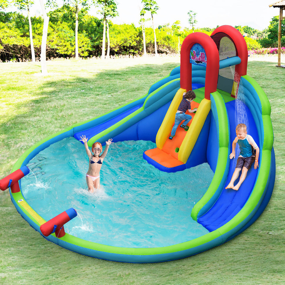 Costway Inflatable Bounce House Water Splash Pool Dual Slide Climbing Wall