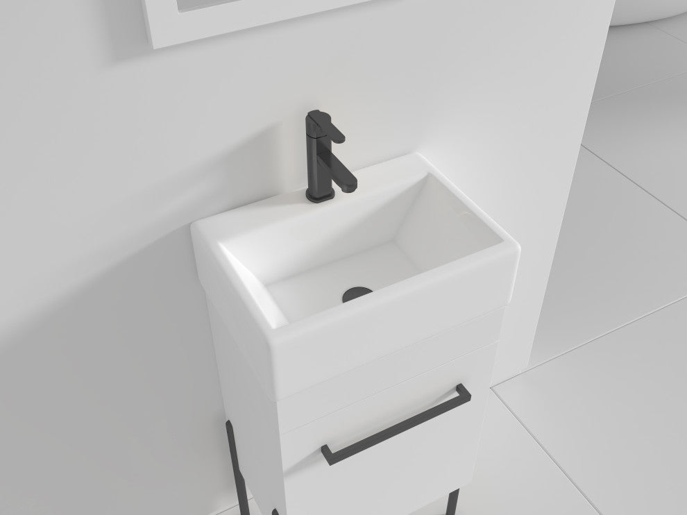 Fine Fixtures Modern Vanity Set, White, 18", Black Hardware