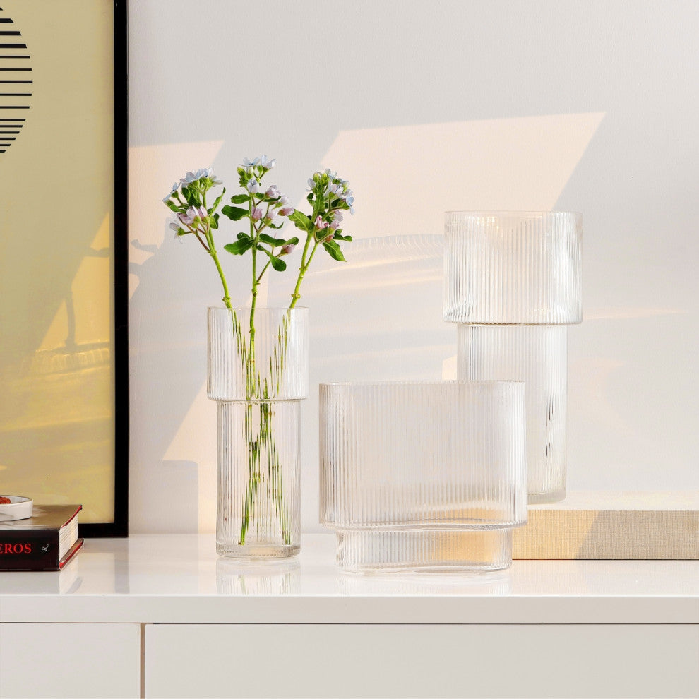 Safavieh Ceva, Fluted Glass Vase, Set of 3, Clear