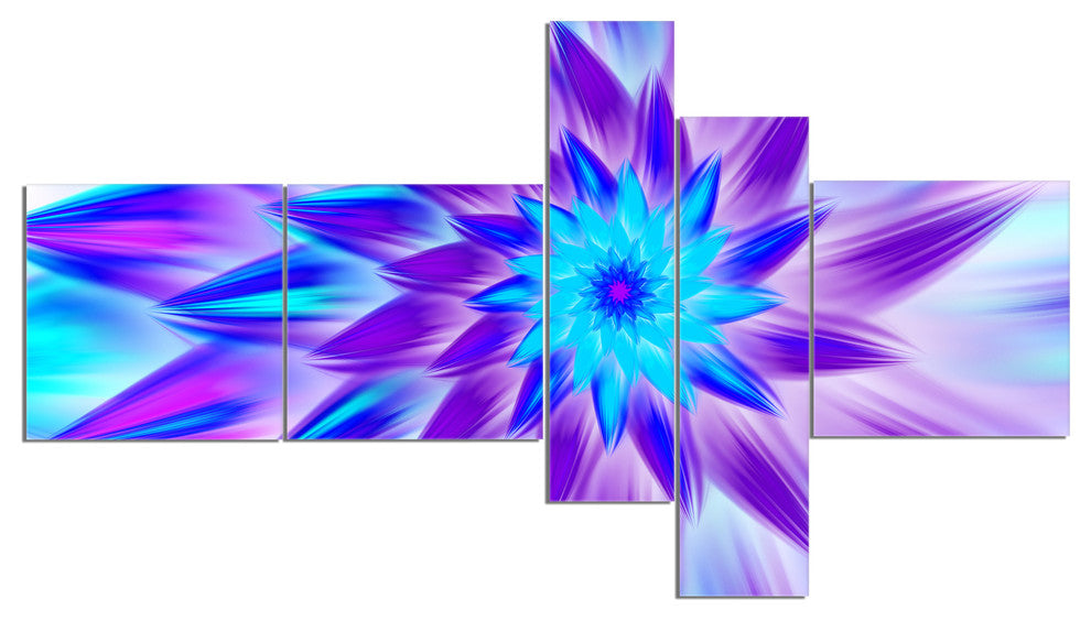 Exotic Blue Flower Petals, Floral Canvas Art Print, 60"x32", 5 panels