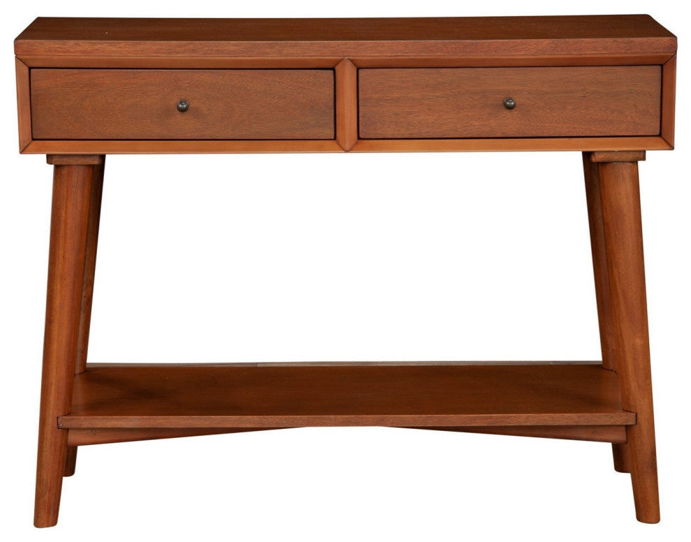 Benzara BM261864 Console Table With 2 Drawers and Angled Legs, Brown
