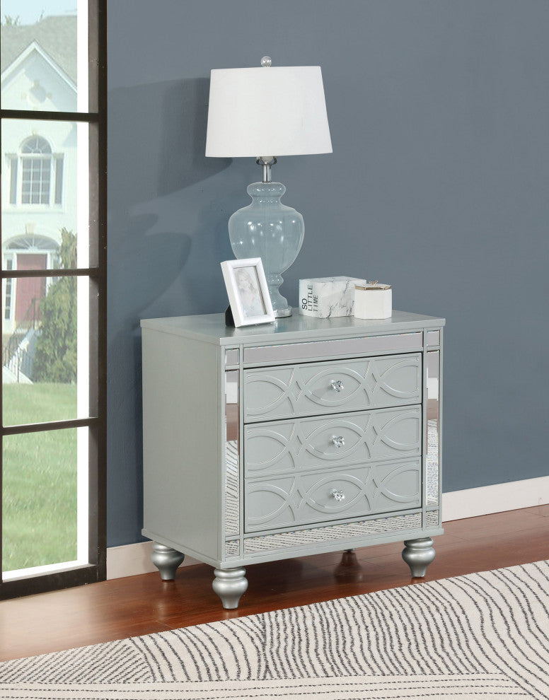 Glam 3 Drawers Nightstand with Dual USB Port, Silver