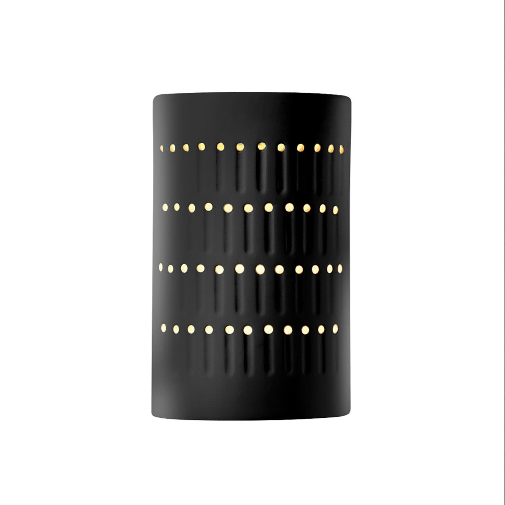 Ambiance Small Cactus Cylinder Outdoor Wall Sconce, Open, Black, White, LED