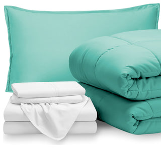 Bare Home 5-Piece Twin Bed-in-a-Bag, Turquoise, White