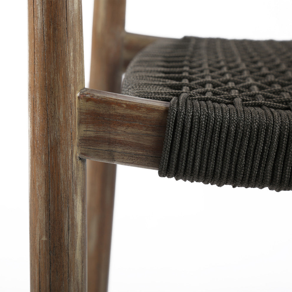 Santo Outdoor Stackable Dining Chair, Eucalyptus and Charcoal Rope Set of 2