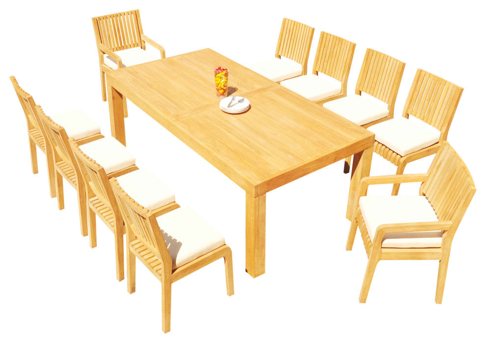 11-Piece Outdoor Teak Patio Dining Set: 86" Rectangle Table, 10 Maldives Chairs
