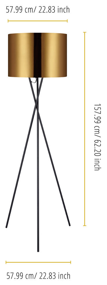 Tall Standing Light Tripod Floor Lamp, Gold