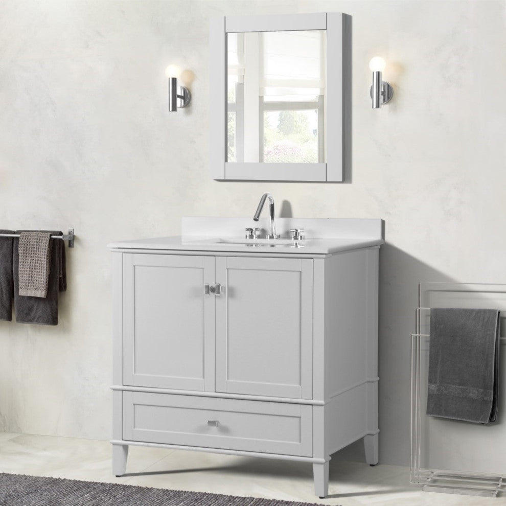 37" Single Vanity, White With Engineered Stone Top