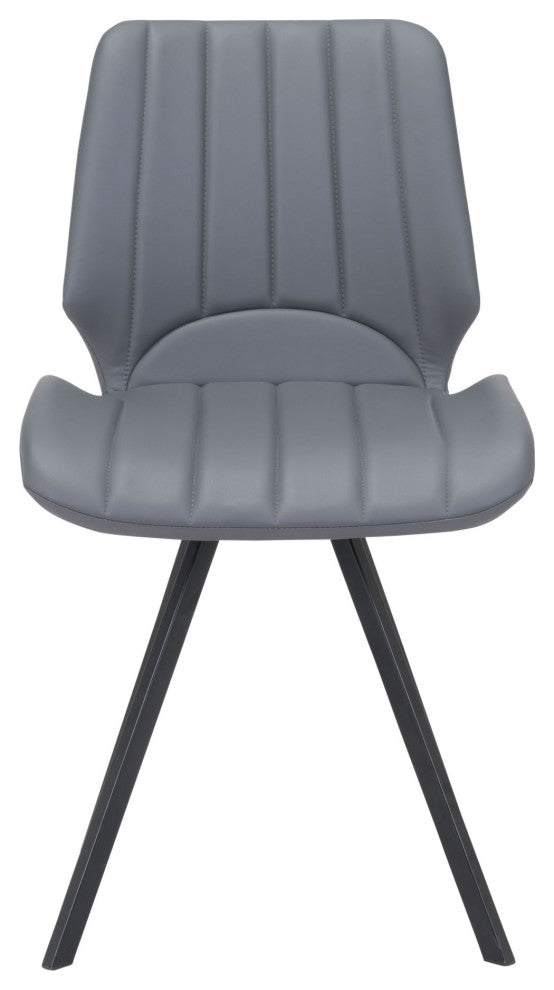 Dining Chair, Set of 2, Faux Vinyl Leather, Steel, Gray, Black, Cafe