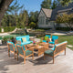 GDF Studio 8-Piece Cape Town Outdoor Acacia Wood Sofa Set, Teal